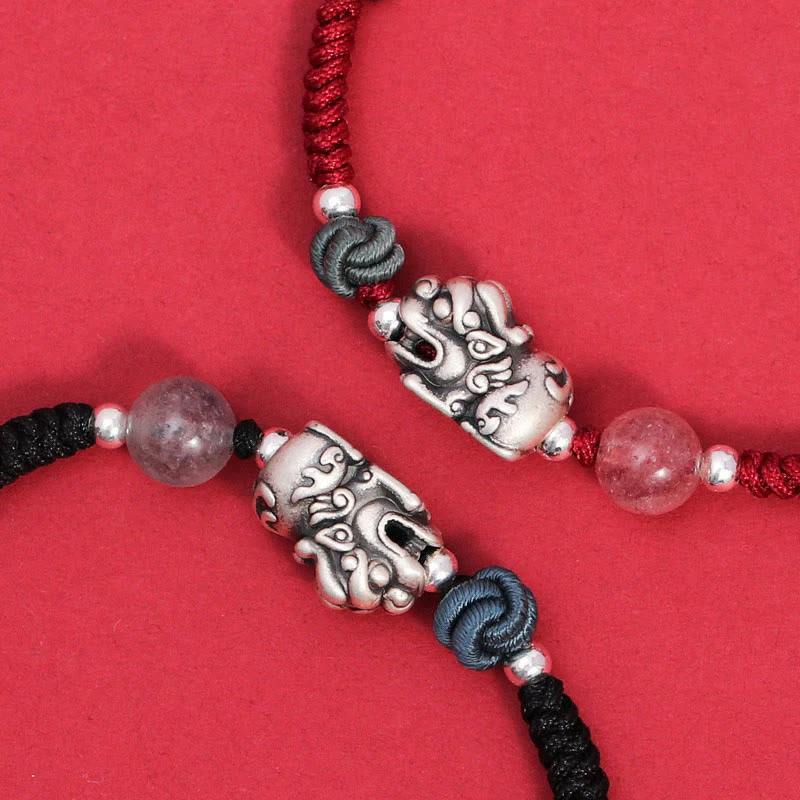 Bracciale intrecciato Buddha Stones 999 Sterling Silver PiXiu Strawberry Quartz Bead Wealth Luck - Image 11