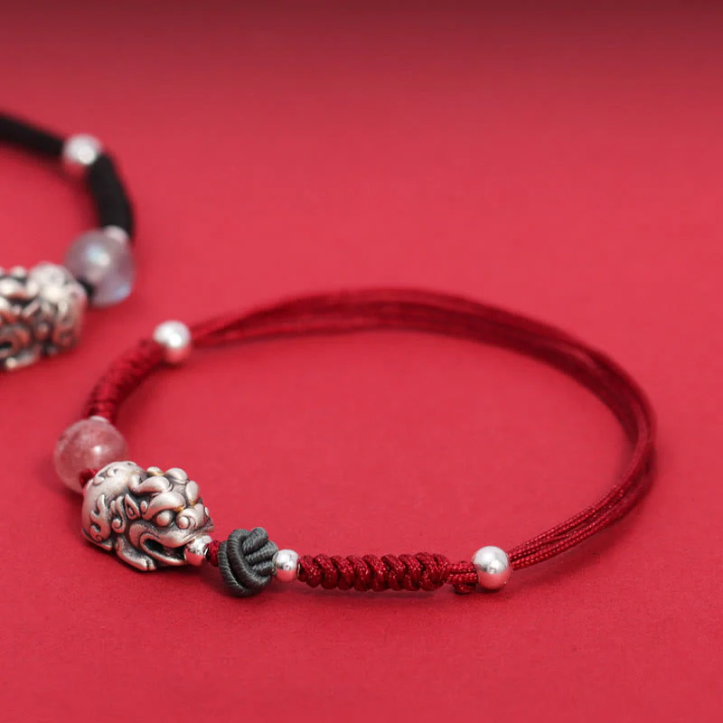 Bracciale intrecciato Buddha Stones 999 Sterling Silver PiXiu Strawberry Quartz Bead Wealth Luck - Image 5