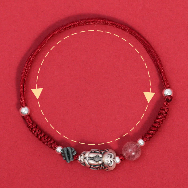 Bracciale intrecciato Buddha Stones 999 Sterling Silver PiXiu Strawberry Quartz Bead Wealth Luck - Image 6