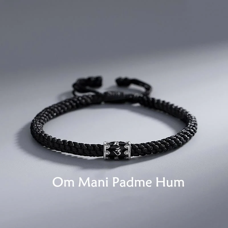 Bracciale intrecciato Buddha Stones in argento sterling 925 Om Mani Padme Hum Peace