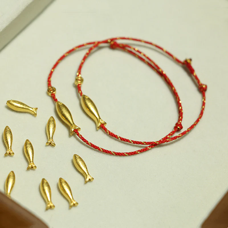 Bracciale intrecciato Buddha Stones placcato oro 14K Koi Fish Luck Wealth