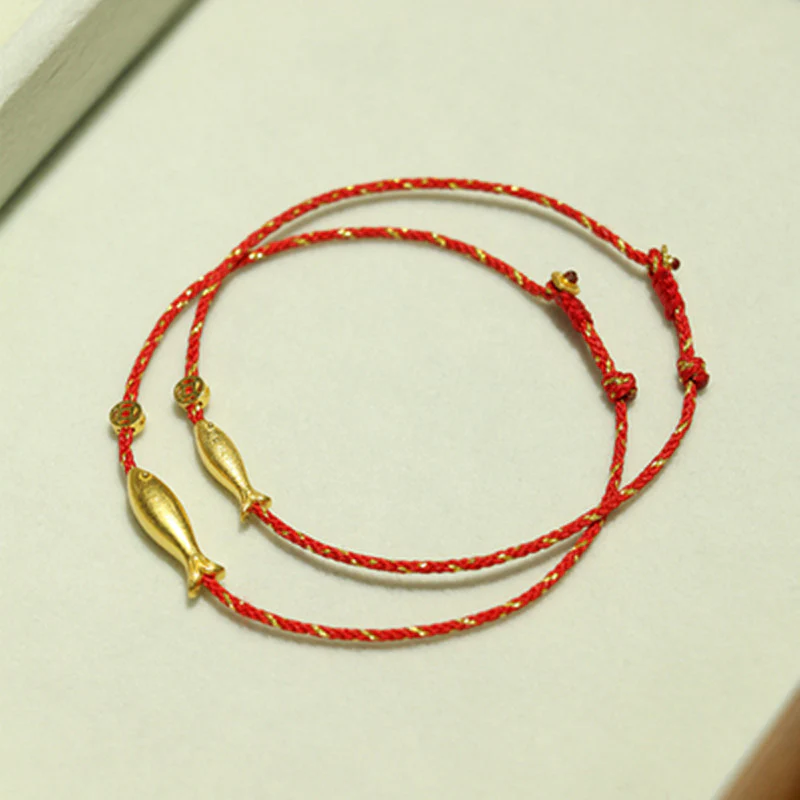 Bracciale intrecciato Buddha Stones placcato oro 14K Koi Fish Luck Wealth - Image 2