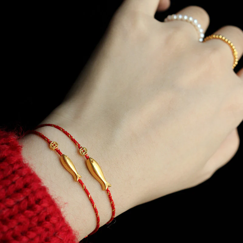Bracciale intrecciato Buddha Stones placcato oro 14K Koi Fish Luck Wealth - Image 6