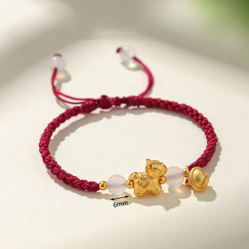 Bracciale intrecciato con agata bianca e filo rosso dell'anno del cavallo di Buddha Stones - Image 3