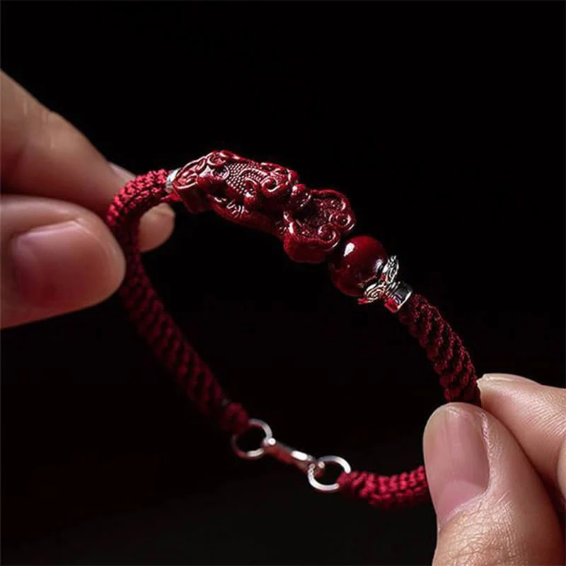 Bracciale intrecciato con Buddha Stones, PiXiu, Cinabro, Ricchezza e Fortuna, fatto a mano - Image 4