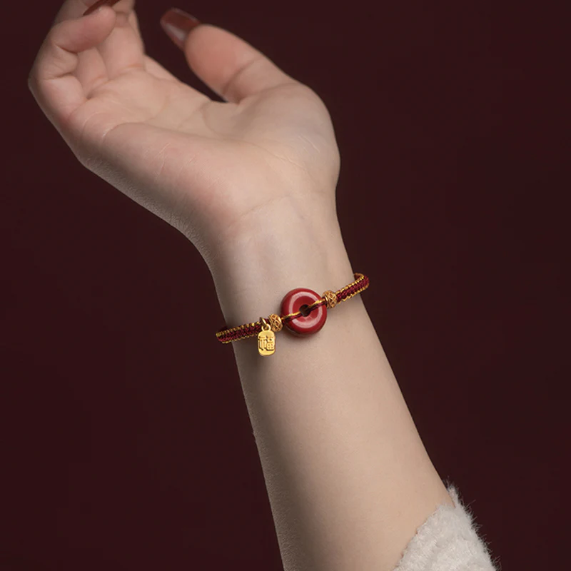 Bracciale intrecciato con ciondolo a forma di carattere Fu, ciondolo in cinabro naturale , Buddha Stones - Image 9