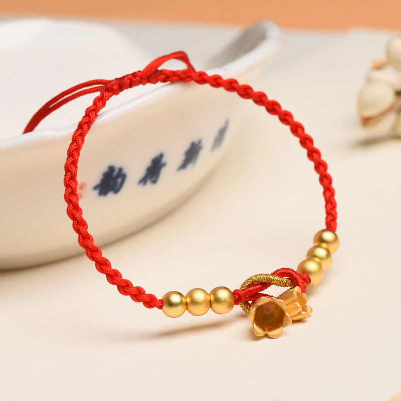 Bracciale intrecciato con ciondolo a forma di fiore di mughetto fatto a mano con Buddha Stones e protezione dalla fortuna - Image 3