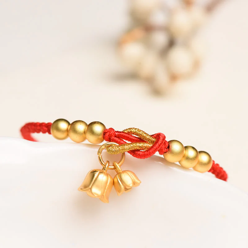 Bracciale intrecciato con ciondolo a forma di fiore di mughetto fatto a mano con Buddha Stones e protezione dalla fortuna - Image 4