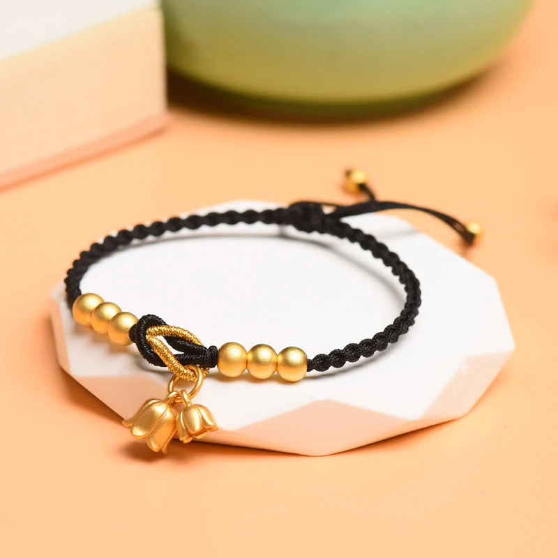 Bracciale intrecciato con ciondolo a forma di fiore di mughetto fatto a mano con Buddha Stones e protezione dalla fortuna - Image 7