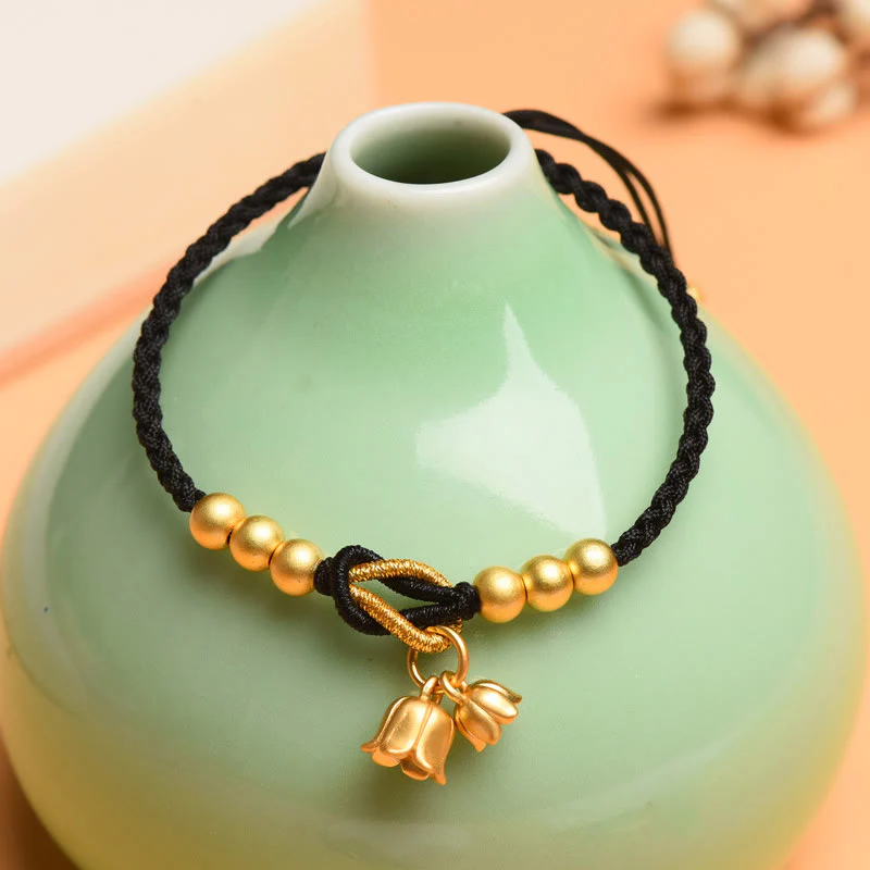 Bracciale intrecciato con ciondolo a forma di fiore di mughetto fatto a mano con Buddha Stones e protezione dalla fortuna - Image 8