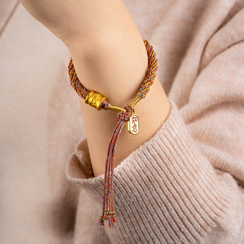 Bracciale intrecciato con ciondolo di buon auspicio tibetano multicolore fatto a mano Om Mani Padme Hum Ruyi Buddha Stones - Image 2