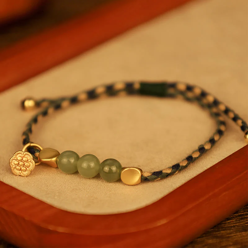 Bracciale intrecciato con ciondolo di loto in giada Hetian, fatto a mano , Buddha Stones - Image 7