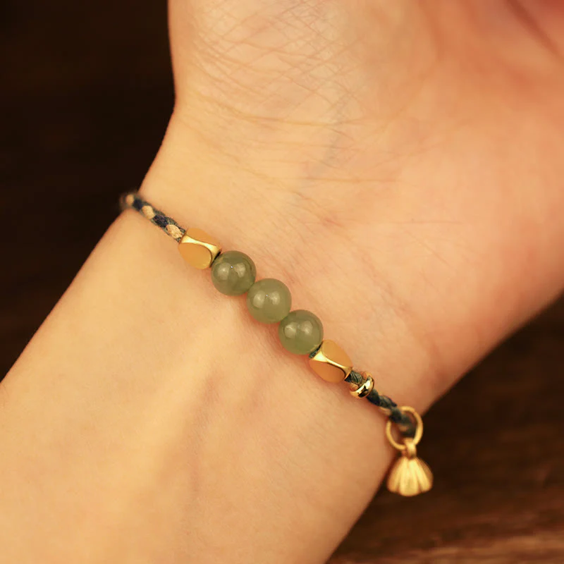 Bracciale intrecciato con ciondolo di loto in giada Hetian, fatto a mano , Buddha Stones - Image 9