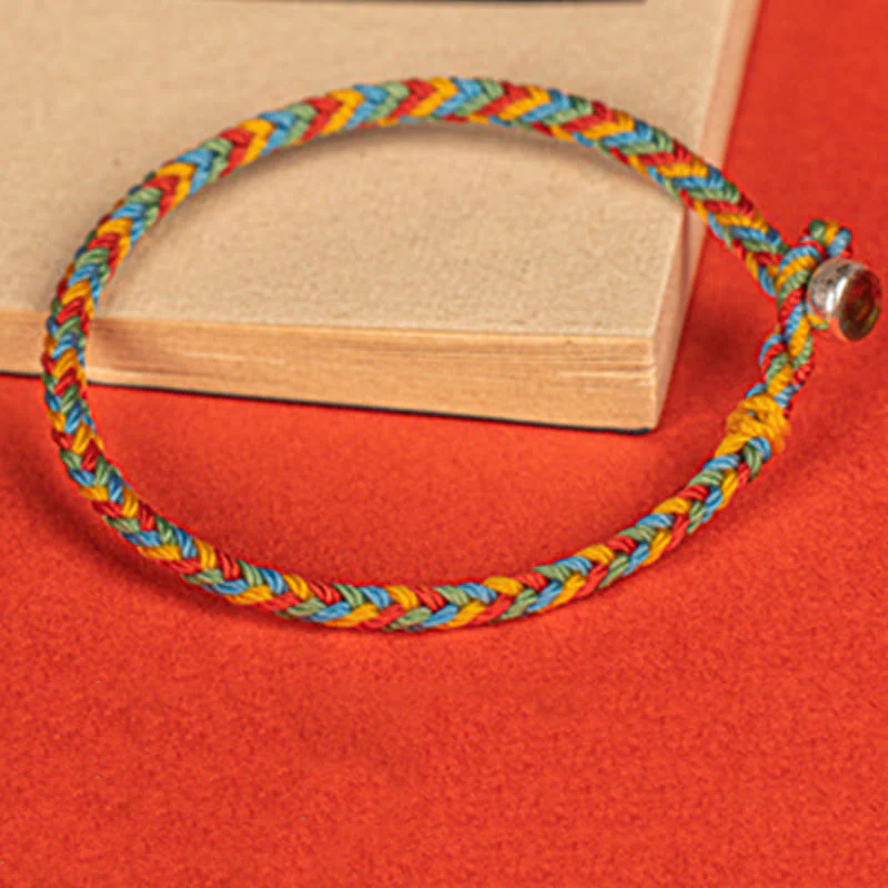 Bracciale intrecciato con corda colorata e nodo della pace a otto fili in argento sterling 925 Buddha Stones - Image 4