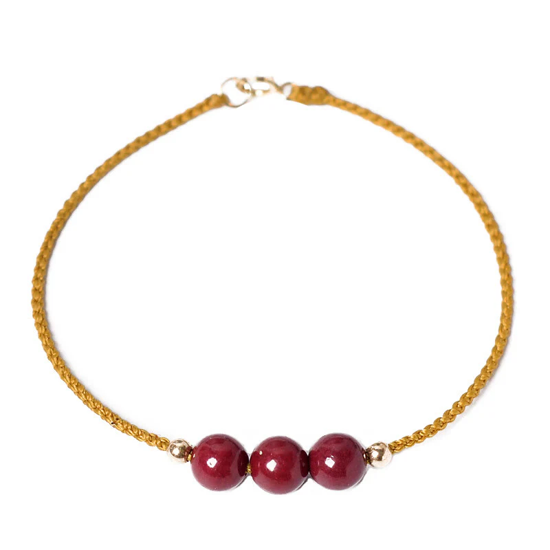 Bracciale intrecciato con corda di benedizione in cinabro naturale placcato oro 14K Buddha Stones - Image 7