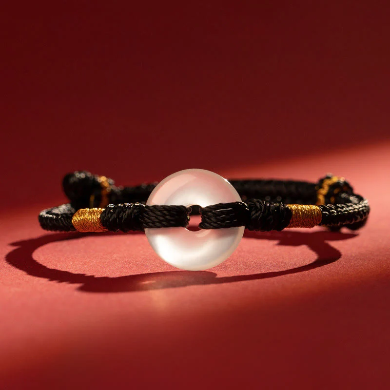 Bracciale intrecciato con fibbia della pace in calcedonio bianco Buddha Stones - Image 12