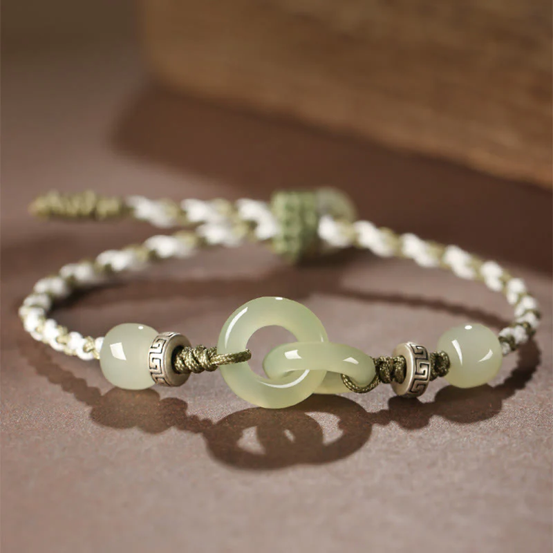 Bracciale intrecciato con fibbia della pace in giada naturale Hetian Buddha Stones - Image 2