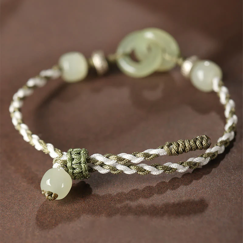 Bracciale intrecciato con fibbia della pace in giada naturale Hetian Buddha Stones - Image 3