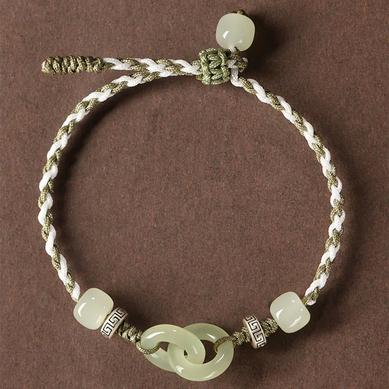 Bracciale intrecciato con fibbia della pace in giada naturale Hetian Buddha Stones - Image 4