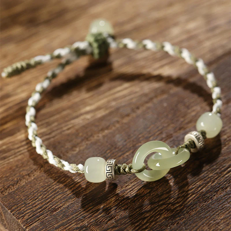 Bracciale intrecciato con fibbia della pace in giada naturale Hetian Buddha Stones - Image 5