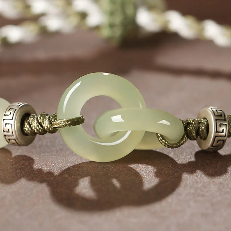 Bracciale intrecciato con fibbia della pace in giada naturale Hetian Buddha Stones - Image 6
