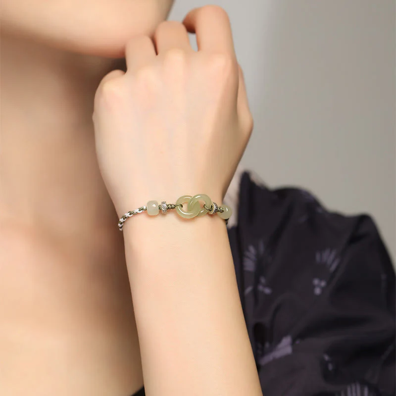 Bracciale intrecciato con fibbia della pace in giada naturale Hetian Buddha Stones - Image 9