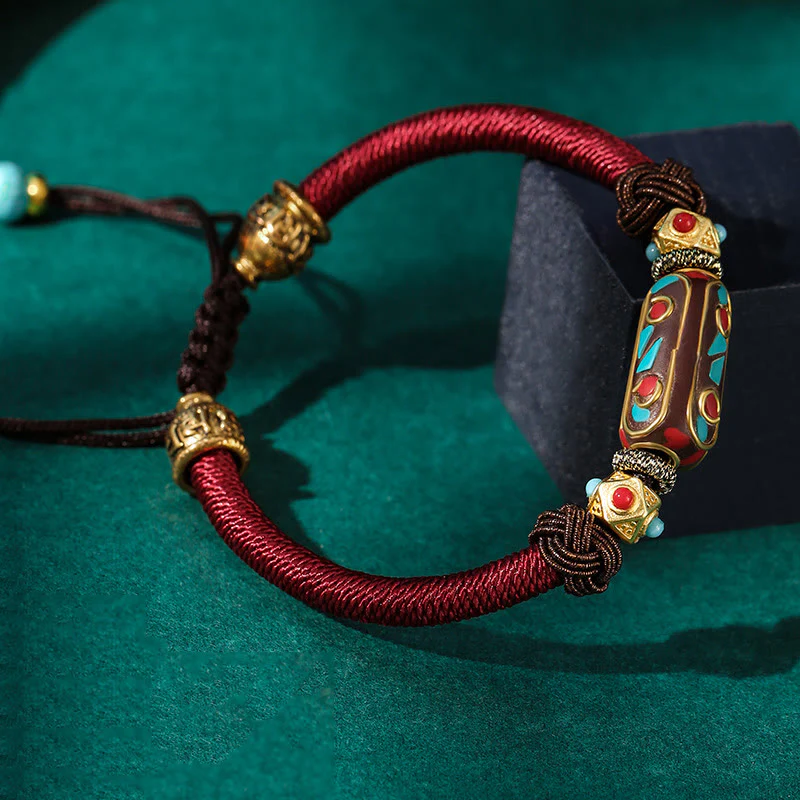 Bracciale intrecciato con forza Om Mani Padme Hum in turchese tibetano fatto a mano Buddha Stones - Image 3