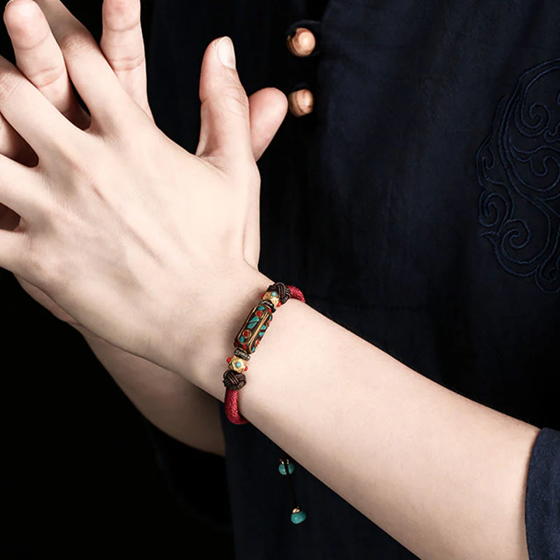 Bracciale intrecciato con forza Om Mani Padme Hum in turchese tibetano fatto a mano Buddha Stones - Image 4