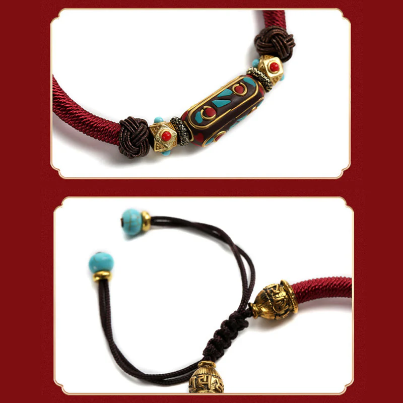 Bracciale intrecciato con forza Om Mani Padme Hum in turchese tibetano fatto a mano Buddha Stones - Image 5