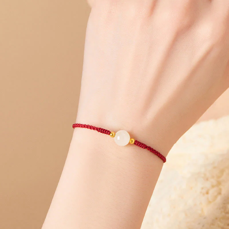 Bracciale intrecciato con perline di giada rotonde fatte a mano con Buddha Stones e portafortuna - Image 11