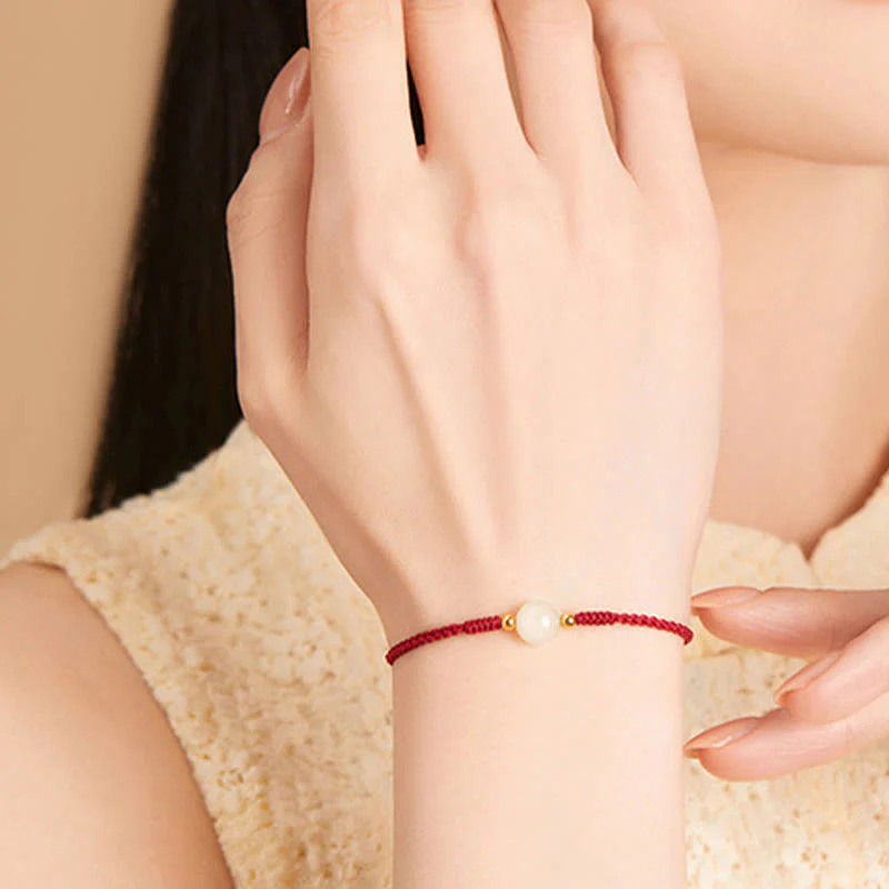 Bracciale intrecciato con perline di giada rotonde fatte a mano con Buddha Stones e portafortuna - Image 12