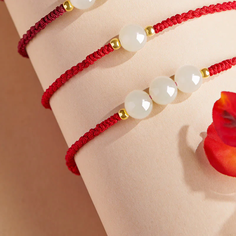 Bracciale intrecciato con perline di giada rotonde fatte a mano con Buddha Stones e portafortuna - Image 27