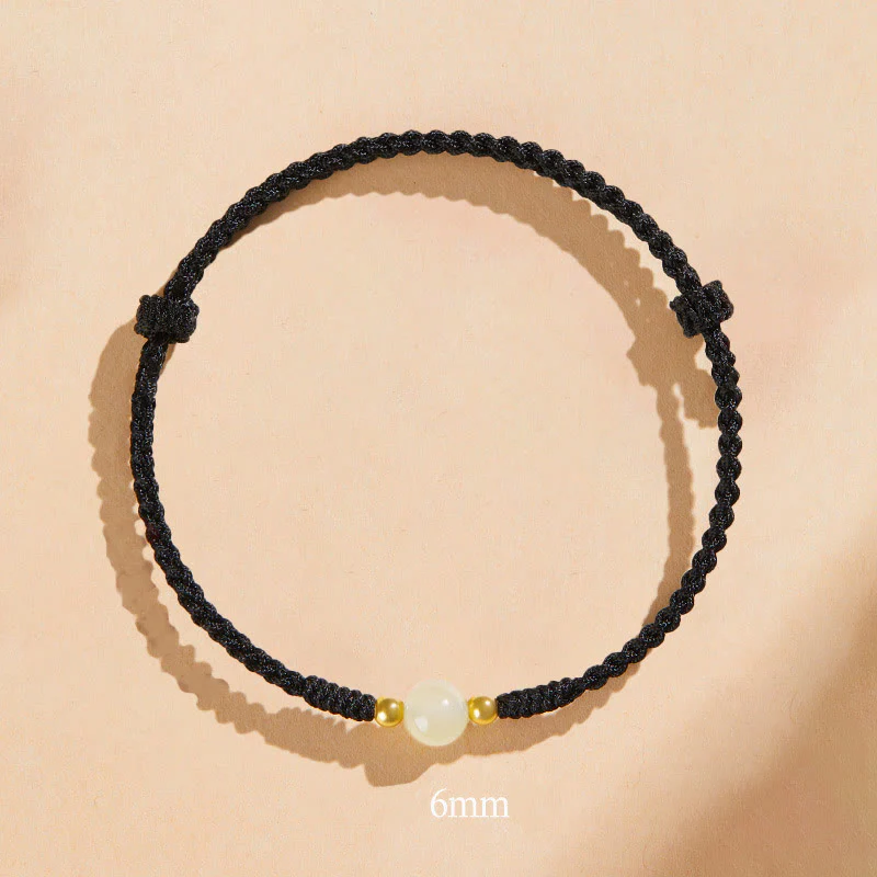 Bracciale intrecciato con perline di giada rotonde fatte a mano con Buddha Stones e portafortuna - Image 4