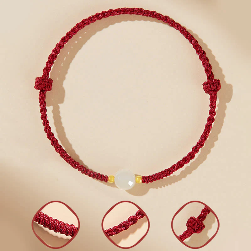 Bracciale intrecciato con perline di giada rotonde fatte a mano con Buddha Stones e portafortuna - Image 9