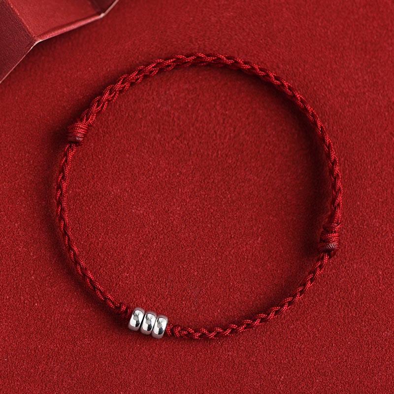 Buddha Stones 925 Sterling Silver Beads Protezione Fortuna Braccialetto Intrecciato Cavigliera - Image 2