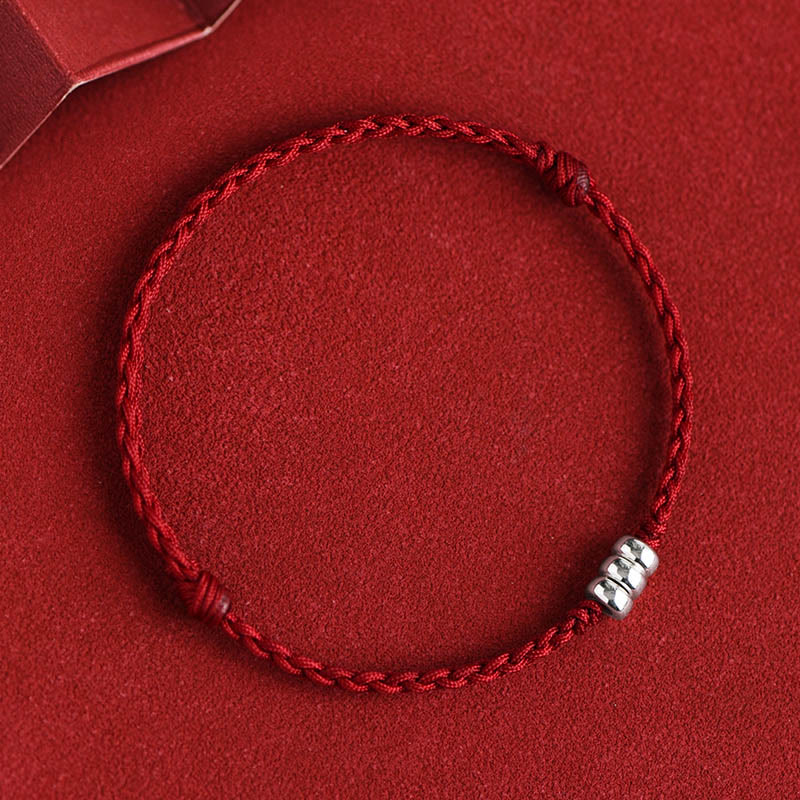 Buddha Stones 925 Sterling Silver Beads Protezione Fortuna Braccialetto Intrecciato Cavigliera - Image 3