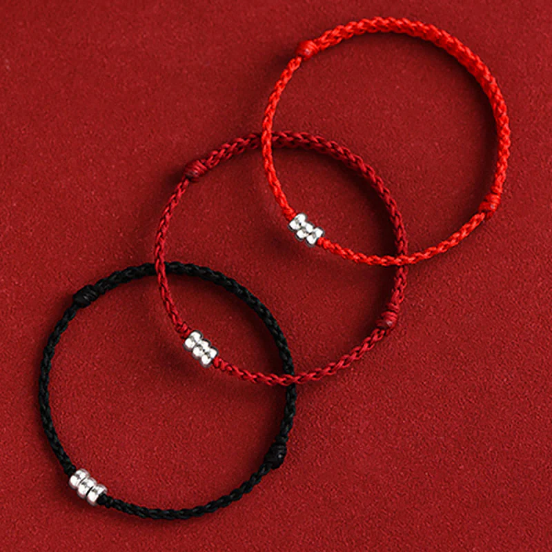 Buddha Stones 925 Sterling Silver Beads Protezione Fortuna Braccialetto Intrecciato Cavigliera - Image 5
