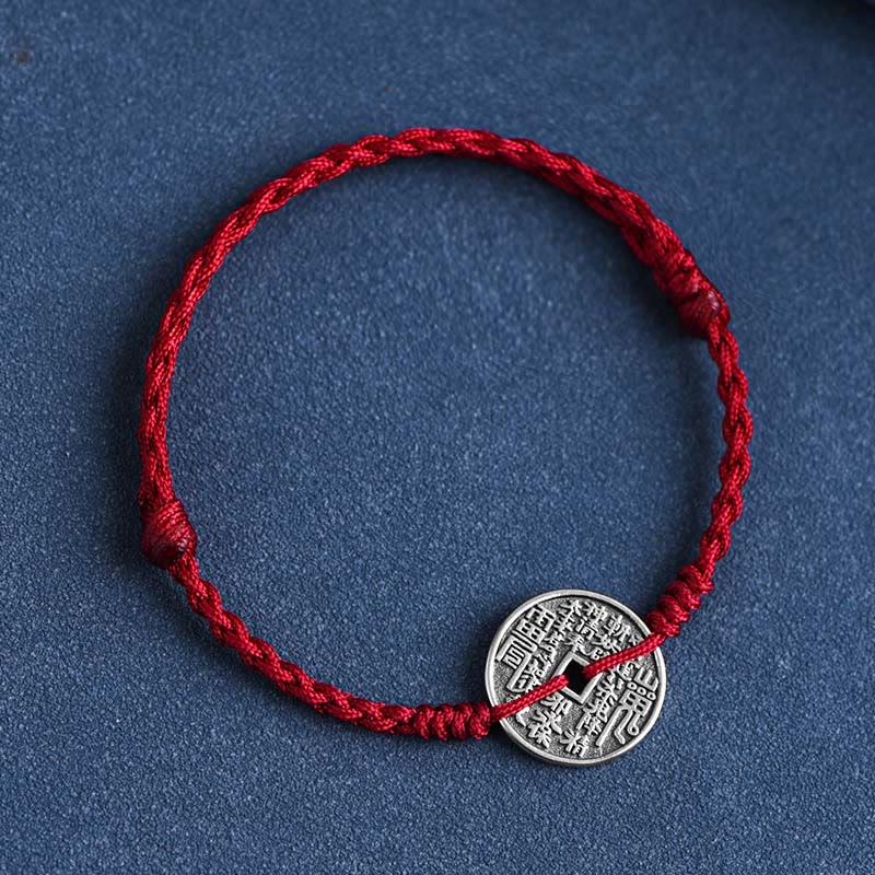 Buddha Stones 925 Sterling Silver Coin Protection Bracciale intrecciato Cavigliera - Image 3