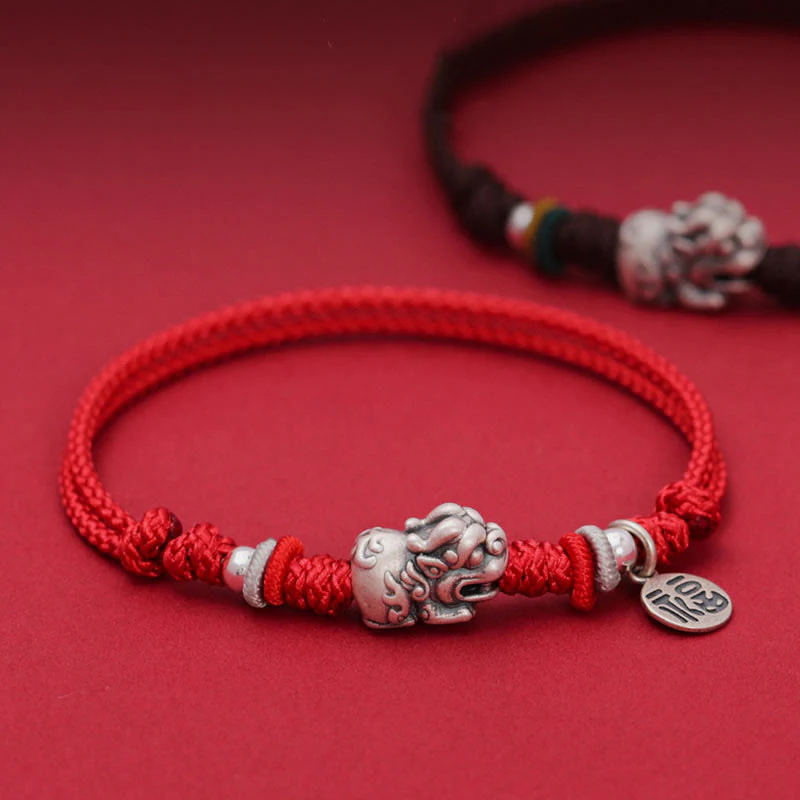 Bracciale intrecciato fatto a mano in argento sterling 925 con carattere PiXiu Fu , Buddha Stones