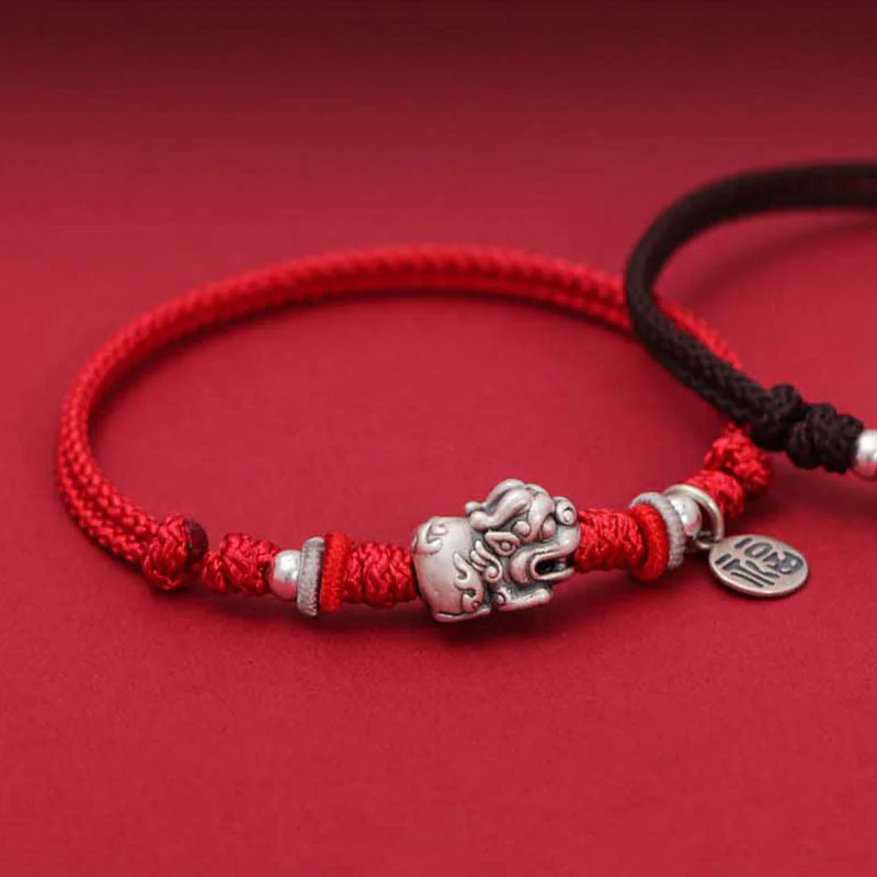 Bracciale intrecciato fatto a mano in argento sterling 925 con carattere PiXiu Fu , Buddha Stones - Image 3