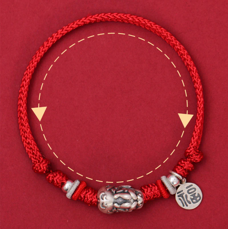 Bracciale intrecciato fatto a mano in argento sterling 925 con carattere PiXiu Fu , Buddha Stones - Image 4