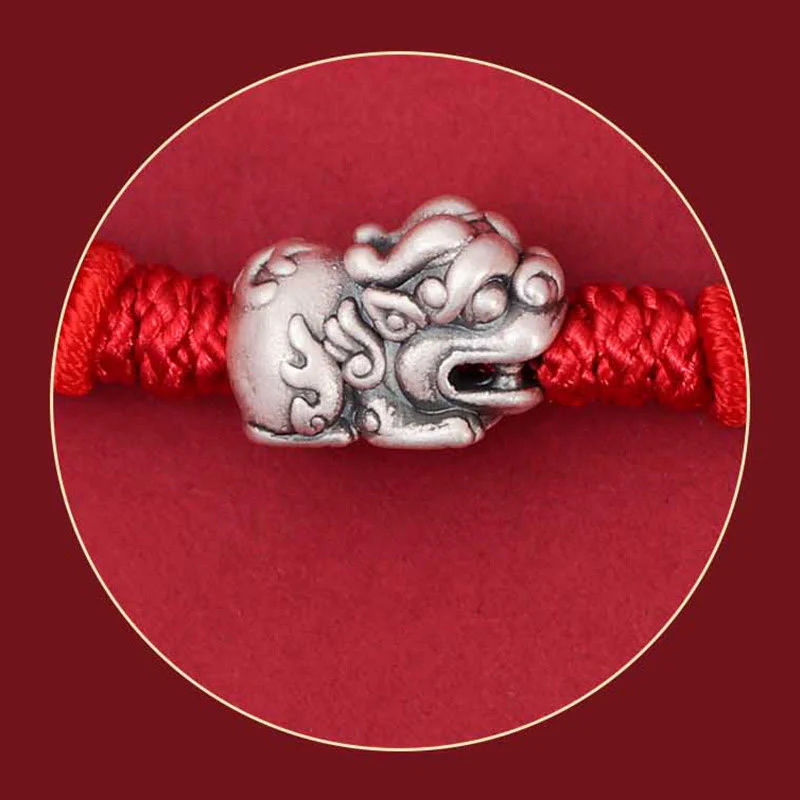 Bracciale intrecciato fatto a mano in argento sterling 925 con carattere PiXiu Fu , Buddha Stones - Image 6