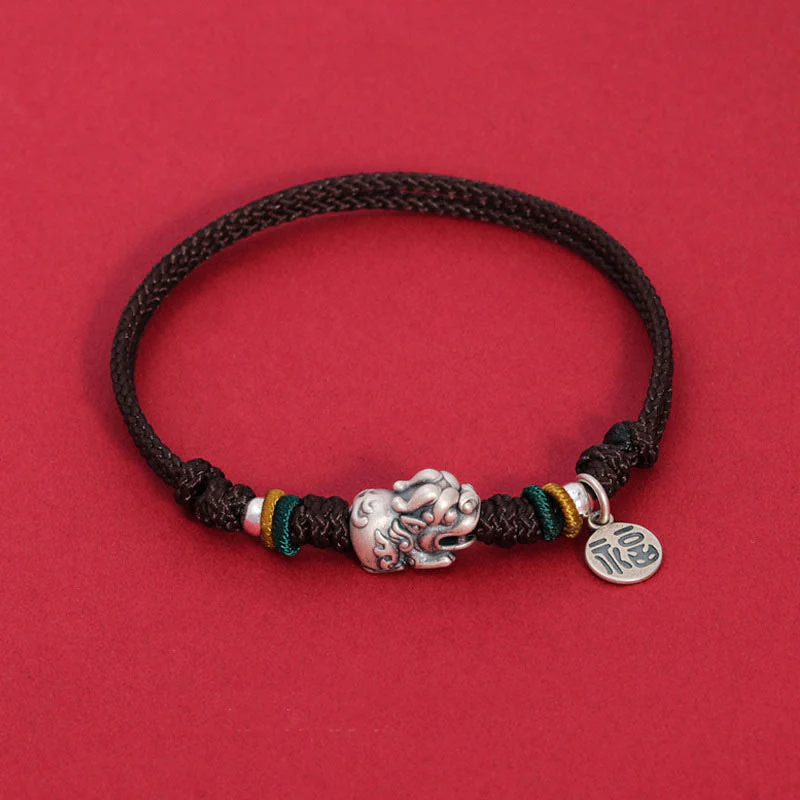 Bracciale intrecciato fatto a mano in argento sterling 925 con carattere PiXiu Fu , Buddha Stones - Image 8