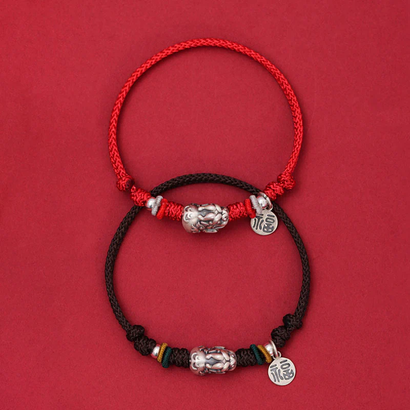 Bracciale intrecciato fatto a mano in argento sterling 925 con carattere PiXiu Fu , Buddha Stones - Image 9