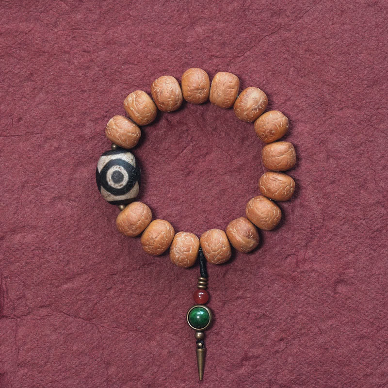 Bracciale Mala da polso con ciondolo di pace in Buddha Stones Tibet Bodhi Seed Dzi Bead