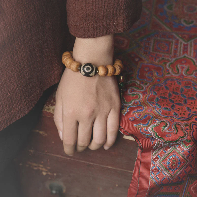 Bracciale Mala da polso con ciondolo di pace in Buddha Stones Tibet Bodhi Seed Dzi Bead - Image 5