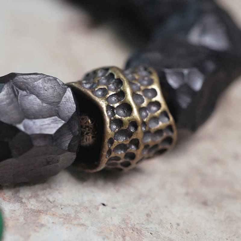 Bracciale Mala da polso con nappa in legno di Buddha Stones tibetano e rame della pace - Image 9