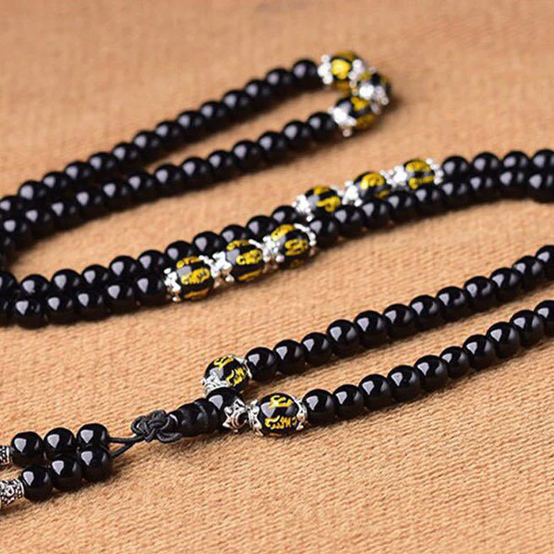 Bracciale Mala di protezione con sei vere parole in ossidiana nera Buddha Stones - Image 8