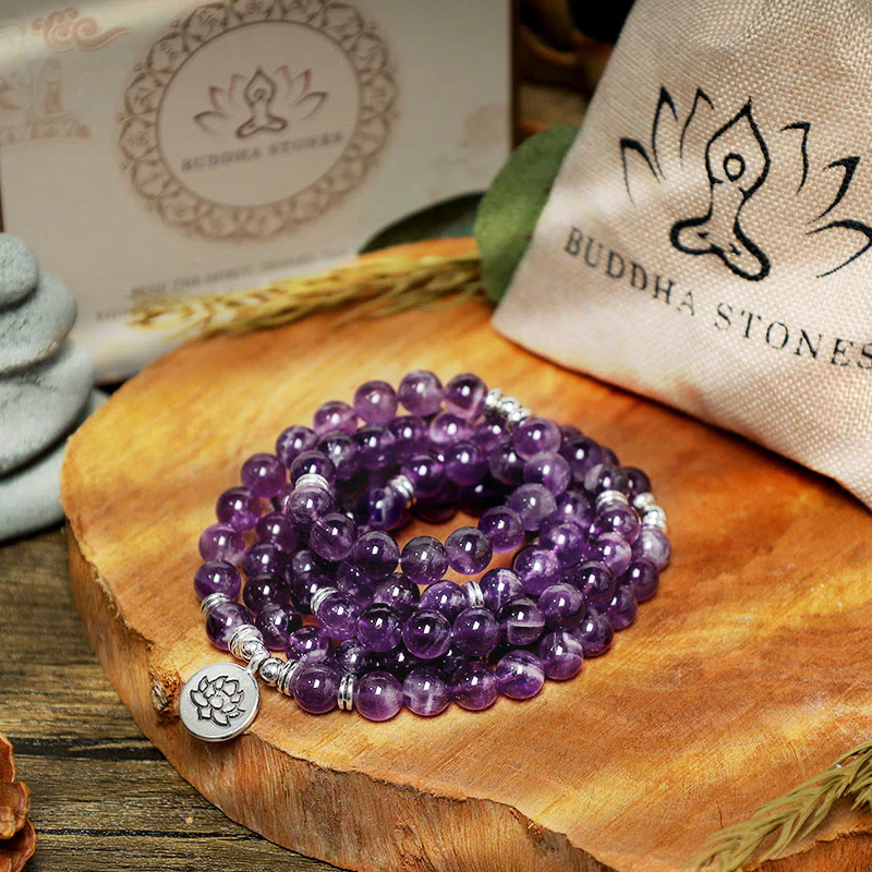 Bracciale Mala di purificazione in ametista naturale Buddha Stones - Image 4