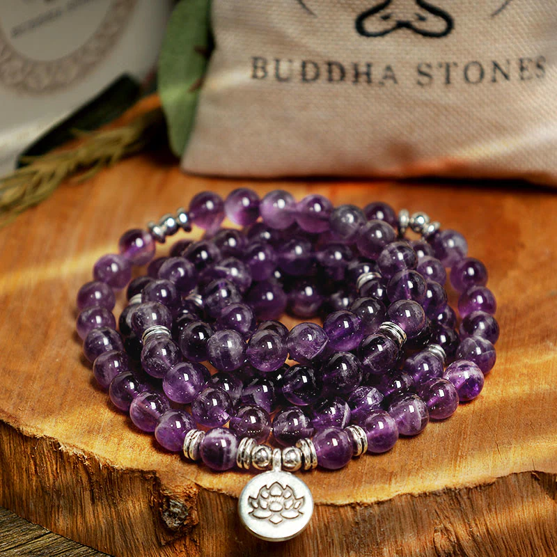 Bracciale Mala di purificazione in ametista naturale Buddha Stones - Image 6